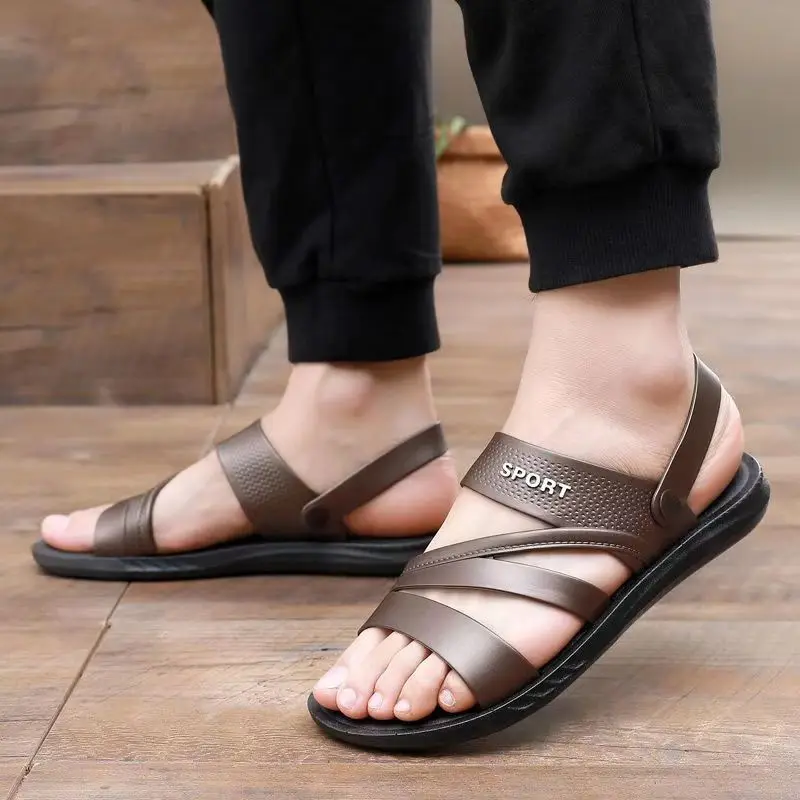 2024 Summer Men's One Word Flat Sole Casual Sandal Soft Sole Non Slip Dual Purpose Outdoor Beach Slippers Sandals