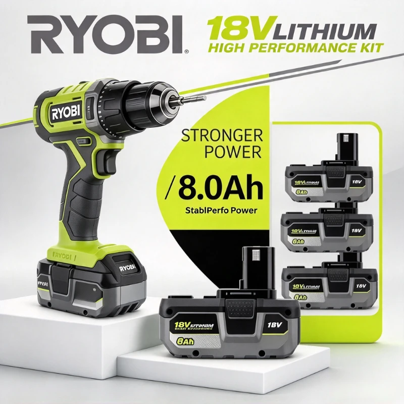 RYOBI ONE+ 18V High‑Efficiency 8.0Ah Li‑ion Battery Pack  For P101 P103 P108 PBP008 For Electric Jigsaw Angle Grinder Hand Tools