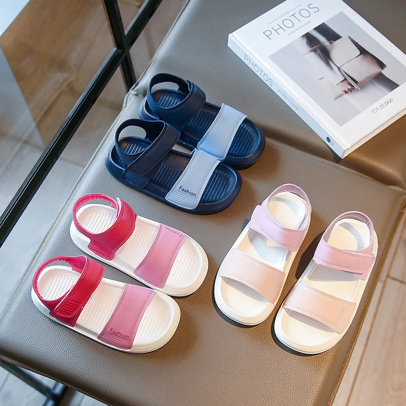 

Спортивные сандалии для девочек, детские повседневные сандалии с открытым носком, летняя пляжная обувь для детей, универсальные, мягкие, дышащие, на липучке, размеры 26-37