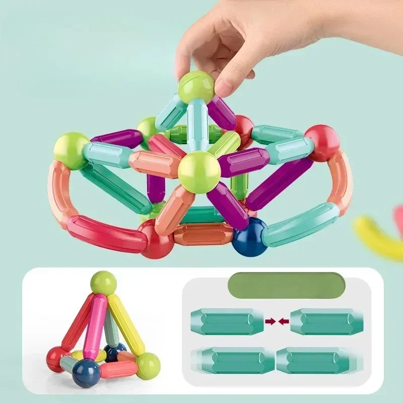 Set di cubi magnetici assemblati Set di giocattoli per l'educazione precoce Puzzle per lo sviluppo del cervello per il giocattolo creativo con asta magnetica per bambini