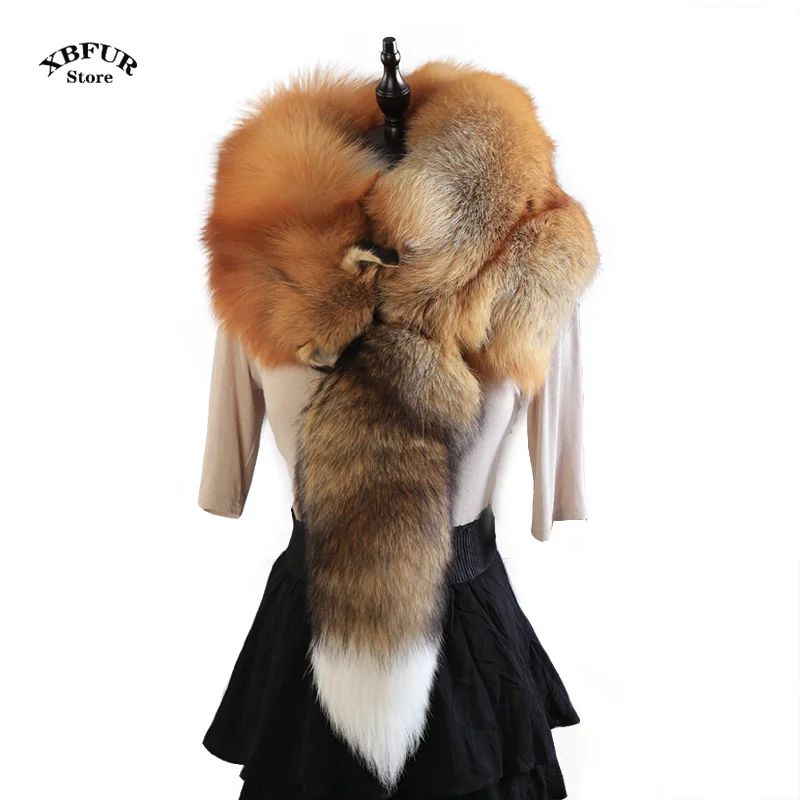 2024 Fashion Luxury Brand Women Real Winter Fox Fur Scarves Natural One-Piece Fox Fur Collar Warm Soft Party Real Fox Fur Scarf