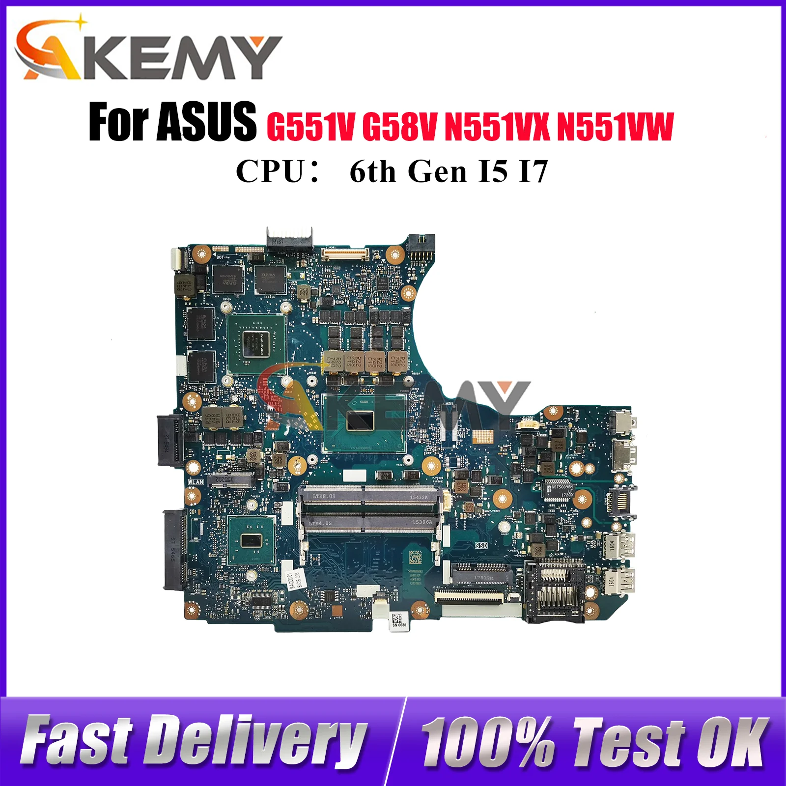 

N551VW Laptop Motherboard For ASUS ROG N551VX N551VW G58V N551V G551V Notebook Mainboard With I5 I7 CPU 100% tests OK fast ship