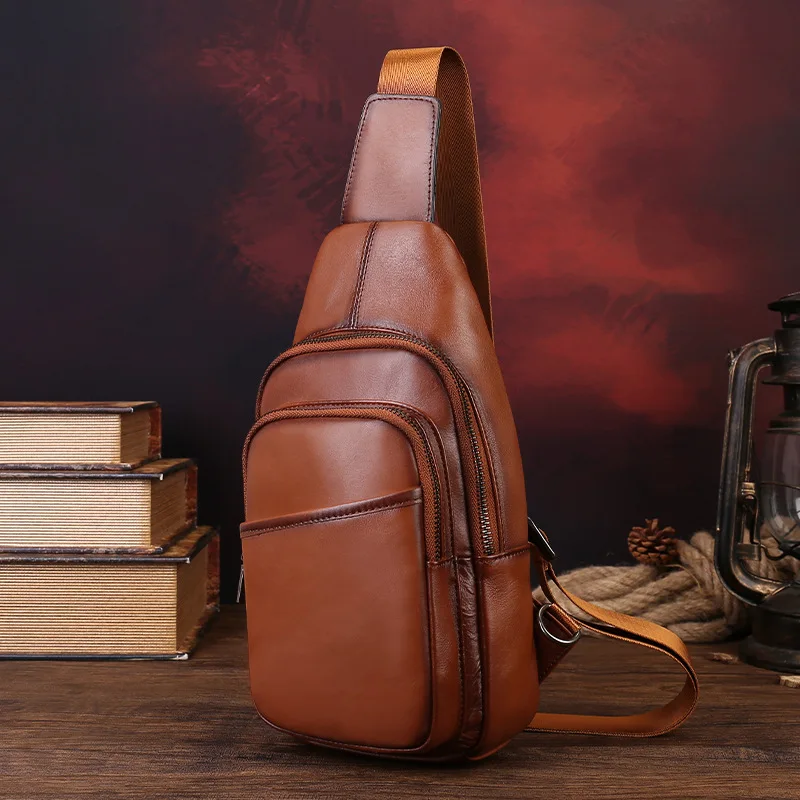 High-end men's genuine leather crossbody bag, multi-pocket large-capacity wallet, travel single-shoulder bag