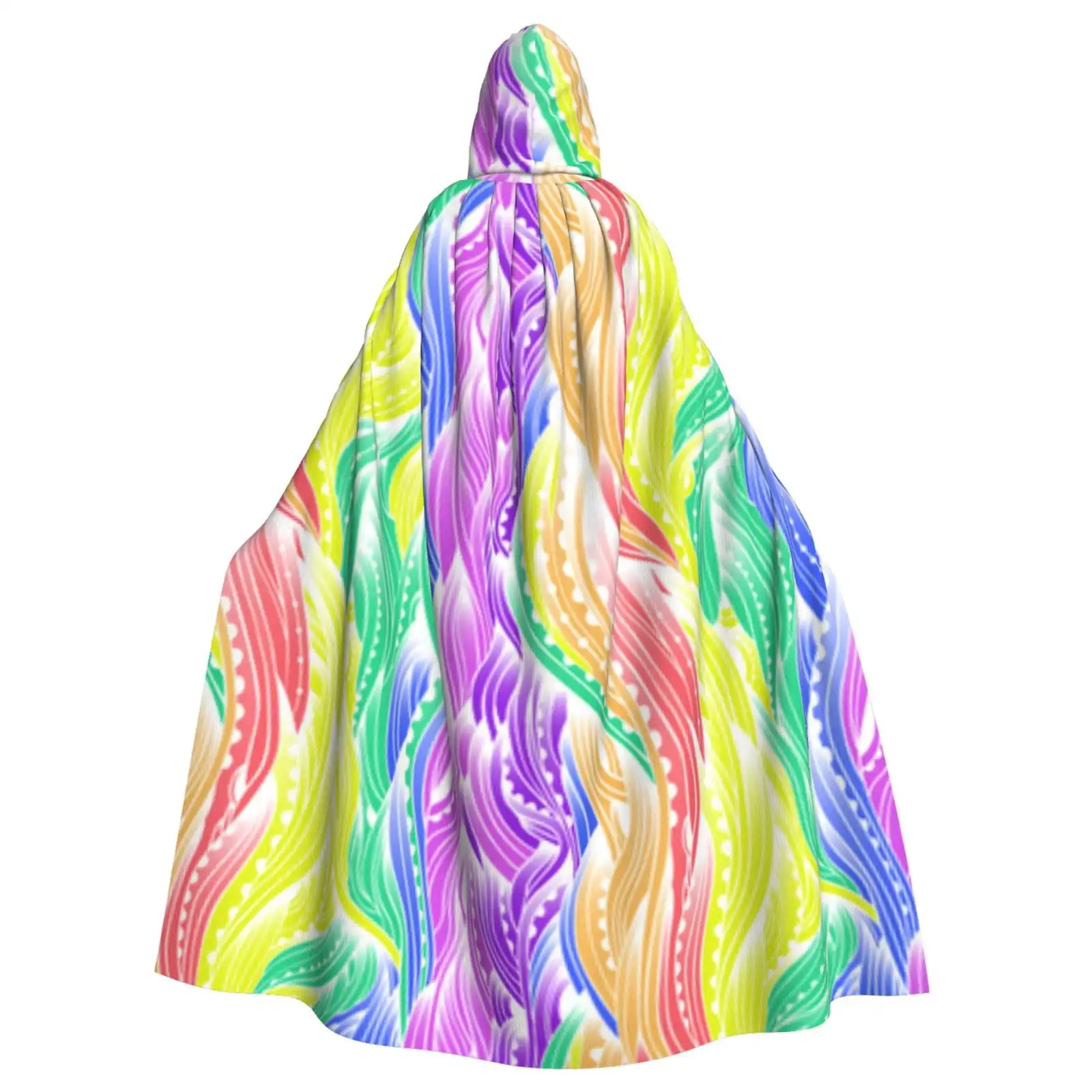 Unisex Hooded Cloaks Adult Lightweight Overcoat Colorful Wavy Pattern Cloak For Halloween Cosplay Costumes
