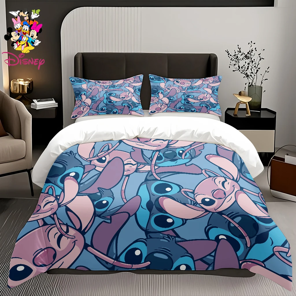 2/3 قطعة مجموعة غطاء لحاف ديزني ستيتش آند أنجل لاف بدون حشو نعومة تشبه السحابة مناسبة لغرف النوم العائلية وغرف الضيوف