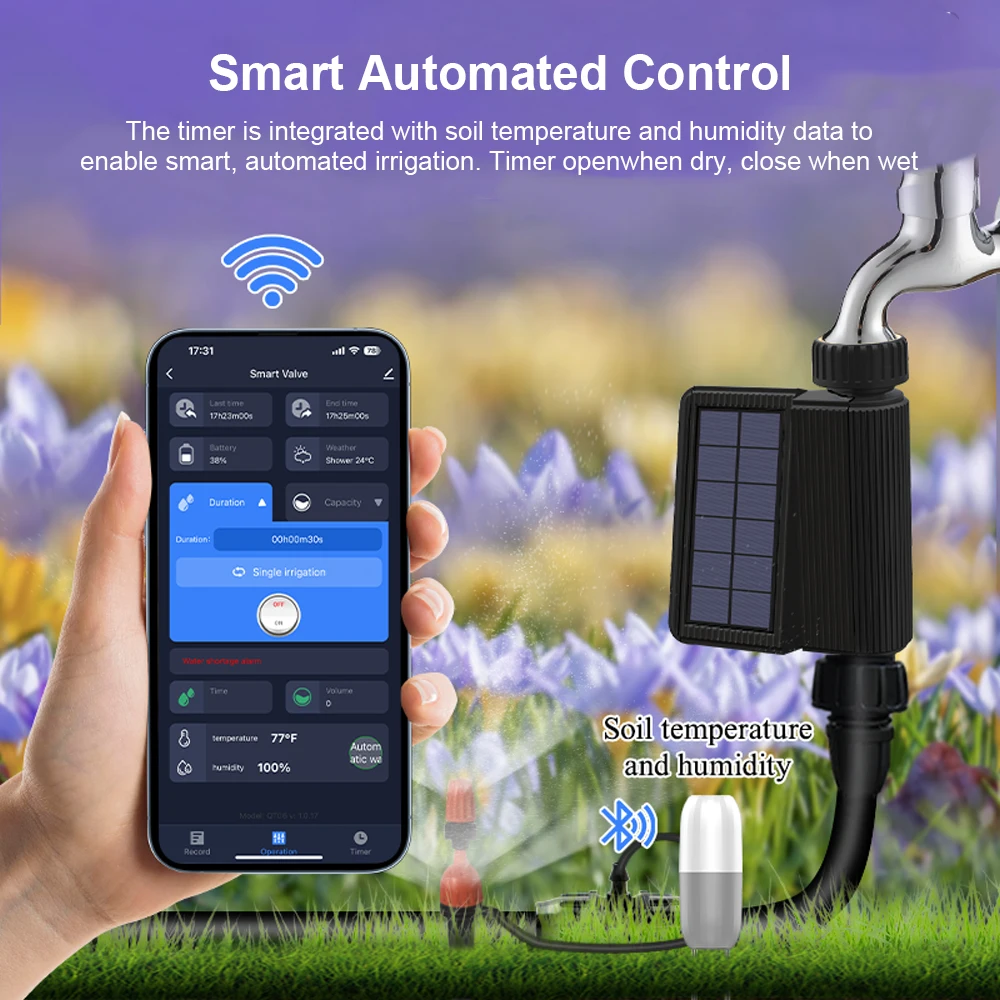 Smart Tuya Wifi Watering Timer Solar Energy Sprinkler Drip Irrigation System Built-in Water Flow Recorder Water Controller image 2