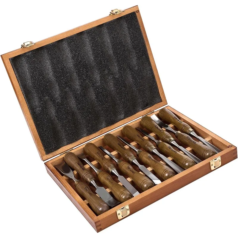 

12-Pieces Woodworking Wood Carving Tools Chisel Set with Wooden Box, Sharp CR-V 60 Steel Blades