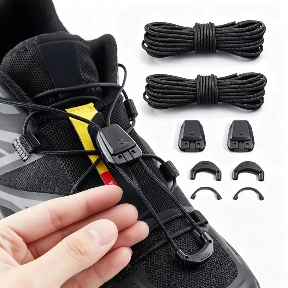 1Pair No Tie Round Shoelaces, Lazy Quick Elastic Shoe Strings Universal Replacement for Salomon Tennis Sneakers Daily Sports