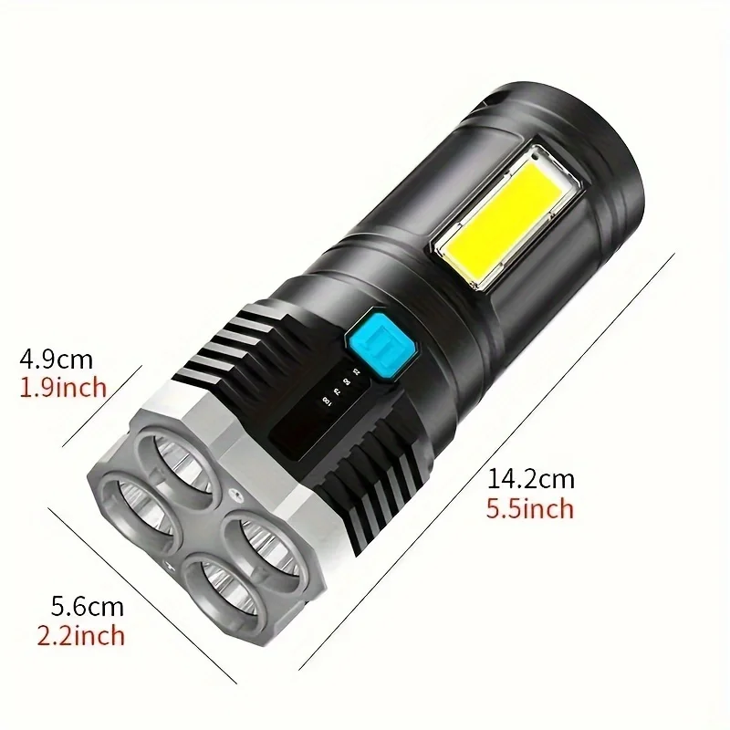 Super Bright Led Flashlight - USB Charging, 4 Modes, Cob Side Light, Durable and Portable, Waterproof, Ideal for Camping and Outdoor Adventure, Fishing Light