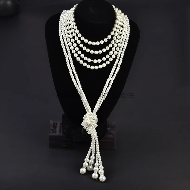 Women 1920s Pearls Necklace Fashion Faux Pearls Gatsby Accessories Vintage Costume Jewelry Cream Collares Para Mujer For Women