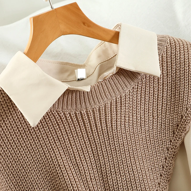 Two 2 Piece Set shirt Dress For Women Streetwear Pleated Midi Dress Irregular Knitted Vest Long sleeve Shirts 2025 Spring Autumn