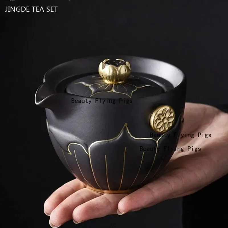 

220 мл антикварная керамическая чашка, китайская портативная чашка Gaiwan, чайные аксессуары на заказ, ручная работа, красивый заварочный чайник, традиционная чайная посуда