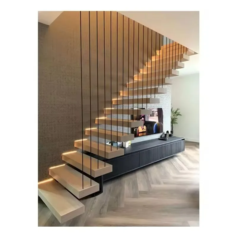 Customization Durable Slab Granite Indoor Folding Wood Stairs Basement Straight Staircase for Loft Cheap Design for Apartments