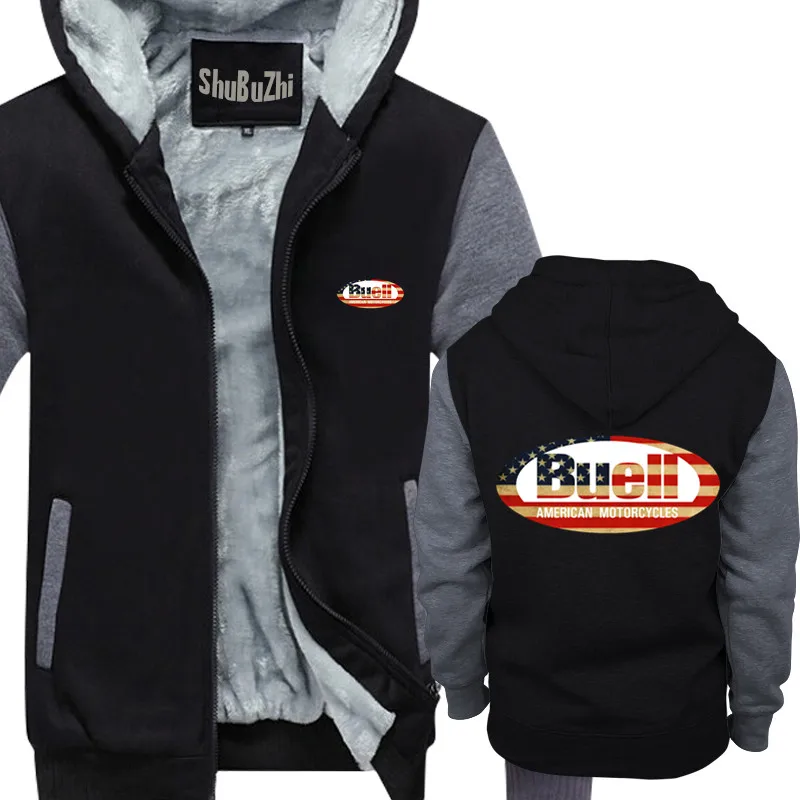 Buell Motorcycle Bike Racing Logo shubuzhi men Winter padded zipper sweatshirt fleece jacket coat fashion hoodies casual hoody