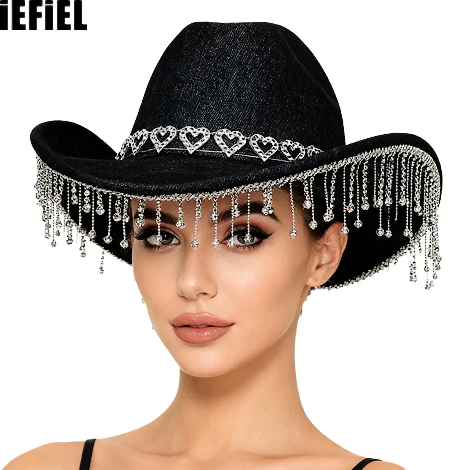 

Ковбойская шляпа на Хэллоуин для женщин, с бахромой и стразами, в стиле вестерн, для мужчин