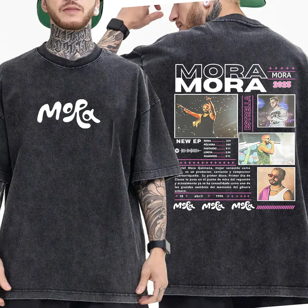 

Vintage Washed Rapper Mora Estrella Ablum Tour T-Shirt Men Women Fashion Hip Hop Oversized T-shirts Cotton Short Sleeves T Shirt