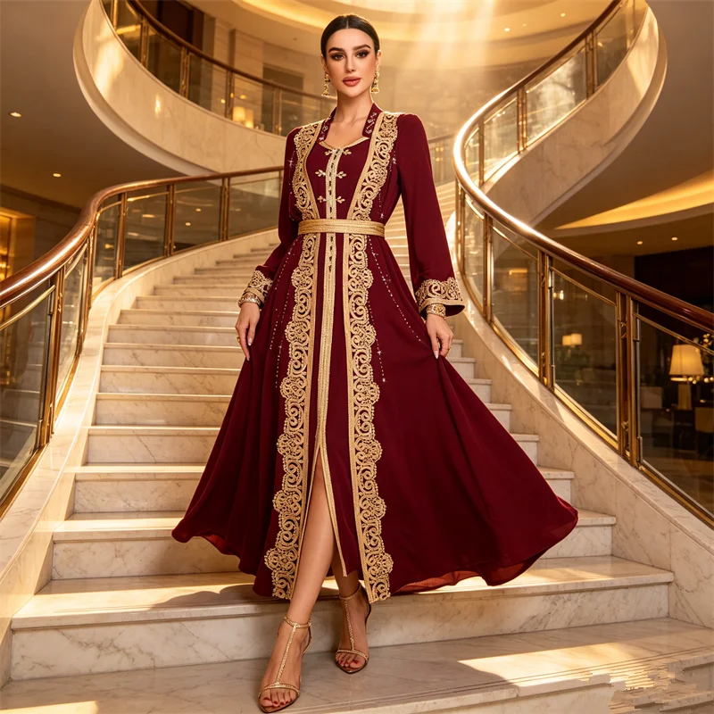 

Luxury Embroidery Abaya Dubai Kaftan Women Muslim Maxi Dress Turkey Caftan Morocco Evening Party Gown Femme Musulmane Vestidos