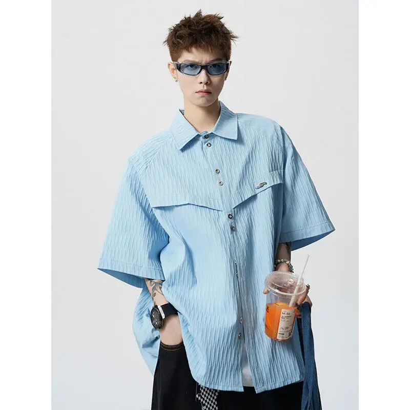 

LAPPSTER Summer Striped Y2k Korean Fashions Shirt Men Oversized Japanese Streetwear Designer Blouses Short Sleeve Button Shirts