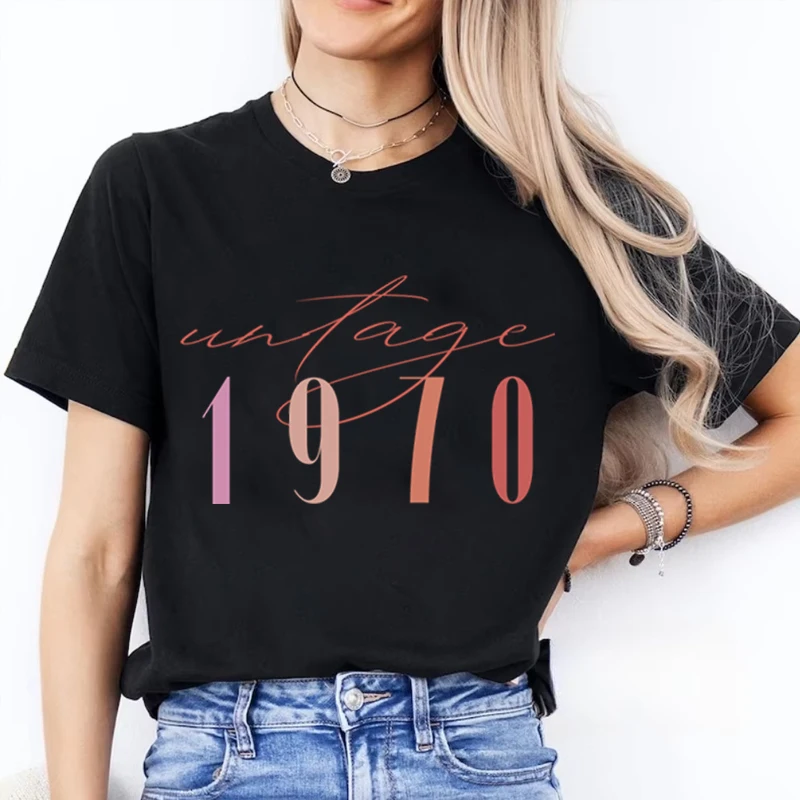 Vintage 1972 Print Ladies T-Shirts Retro 50th Birthday Tee Clothes Born in 1970 To 1979 Shirts for Women Summer Short-sleeve Top