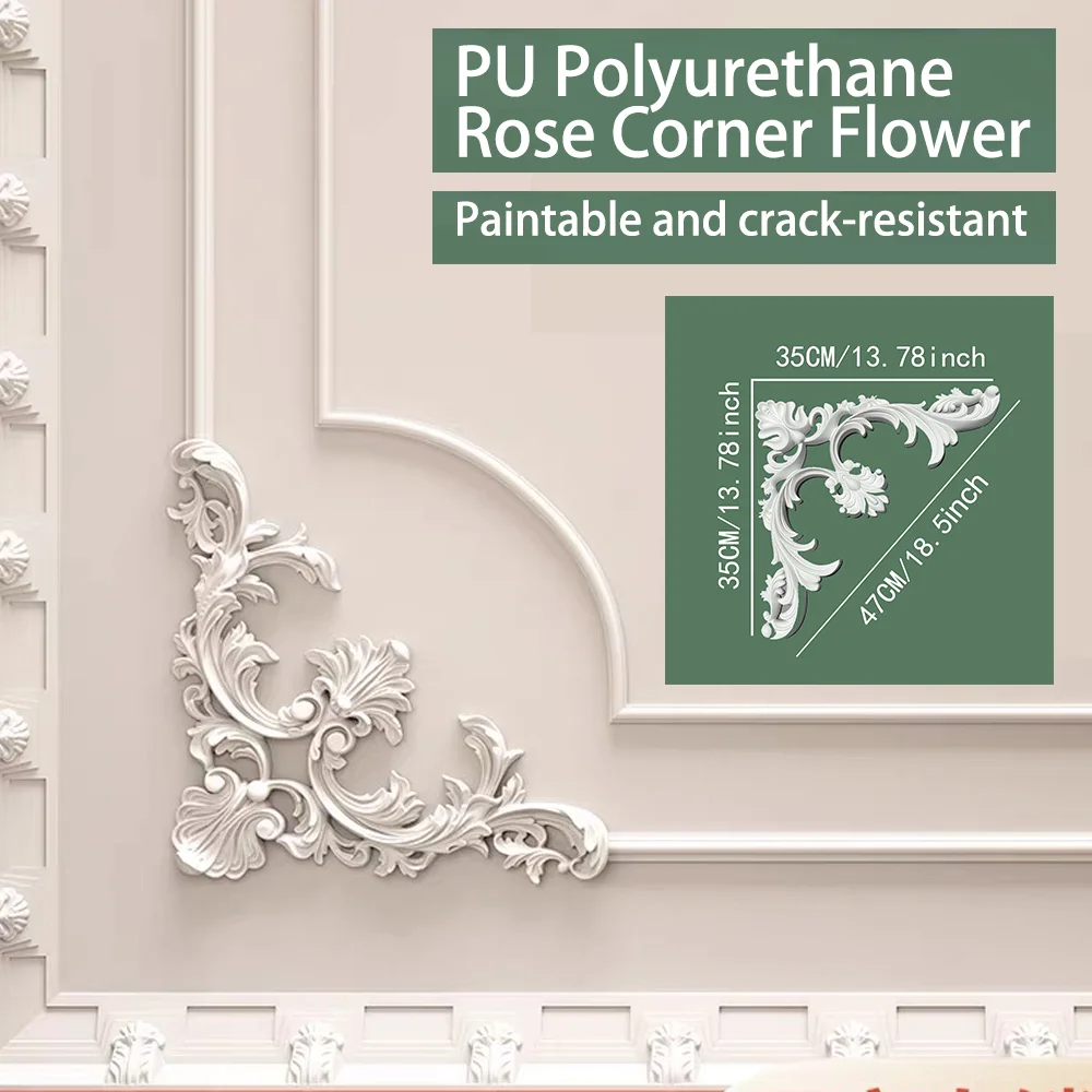 PU Home Decor Flower Decorative Panel Hollowed-Out Background Wall Corner Flower Wall Molding Trim Border Strip