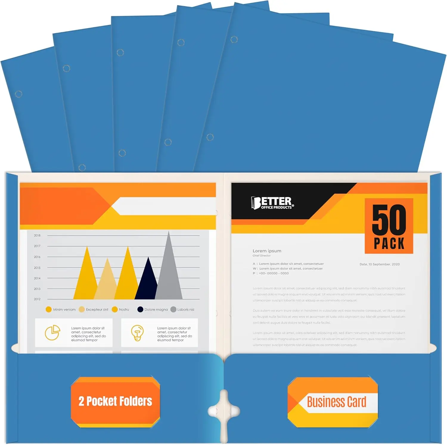 

Папки-портфолио с двумя карманами, 50 штук, светло-голубые, формат Letter, для офисного использования