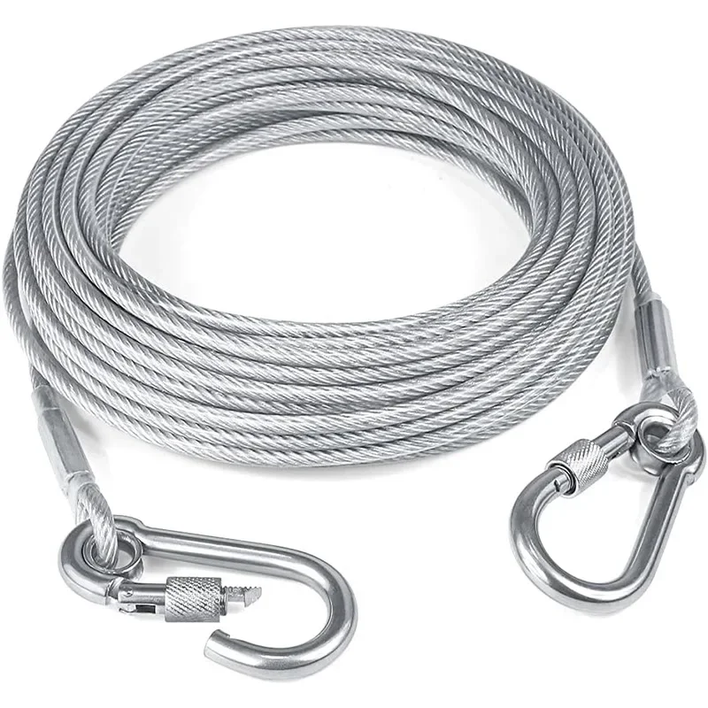 Double-headed Dog Tie Out Cable Leash ,raction rope with metal buckle steel wire anti-rust training collar,Outdoor Dogs Strap image 2
