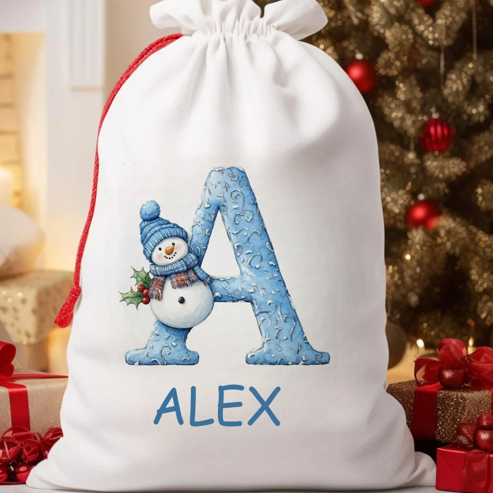 

40x30cm Personalised Initials Name Christmas Sack Santa Gift Bag for Baby Girl Customised with Name Baby Christmas Decoration