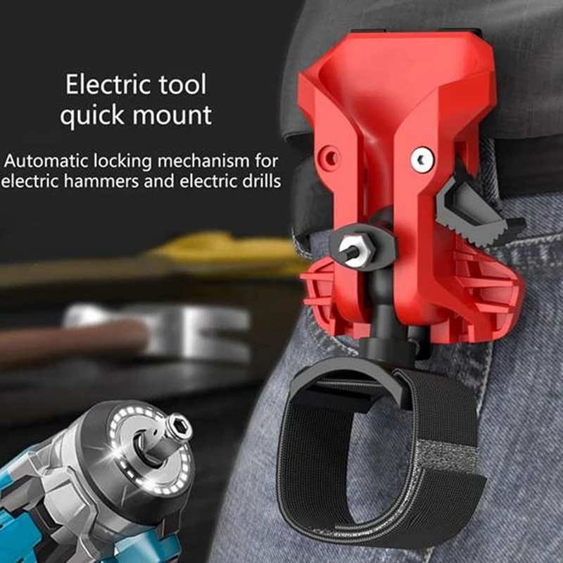 dt16ヘビーデューティー電動工具用ウエストフック、セルフロックドリルホルダーベルトクリップ、電動工具用ダブルロックシステム、ブラックabs
