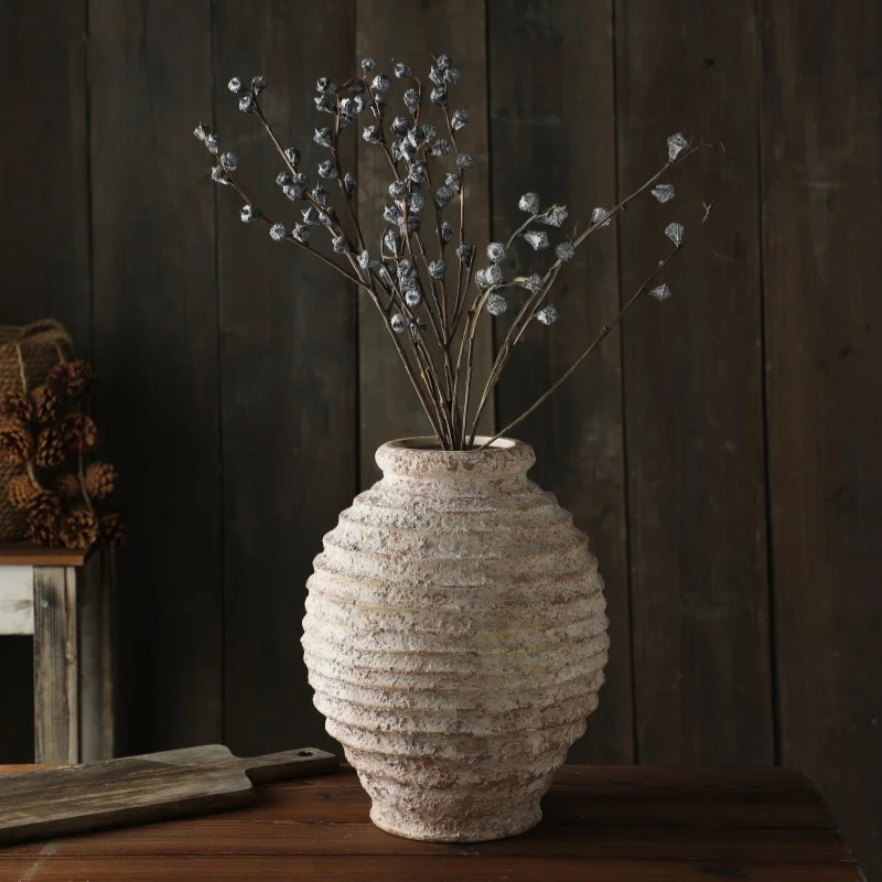 Retro Nostalgische Ruwe Klei Aardewerk Vaas 21.5CM Hoge Vasen Kamer Decoratie Vazen Vintage Handgemaakte Stijl Home Decor Items