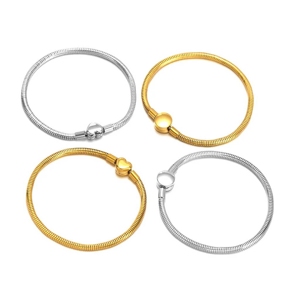 1pc High Quality Snake Bracelet for Women Original Gold Plated Round Heart Clasp Bangle Fit Fashion Party Jewelry Weddings Gifts