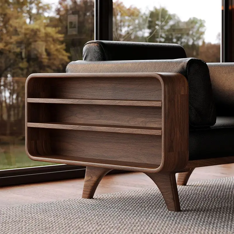 

Chinese-style North American modern simple sofa Arhat bed solid wood walnut high-end sofa straight row light luxury high-end liv