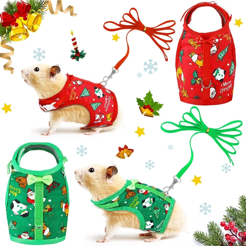 Rabbit Vest Small Pet Animal Harness Leash Set Escape Proof Cute Christmas Costume Red/Green for Hamster Mice Guinea Pig