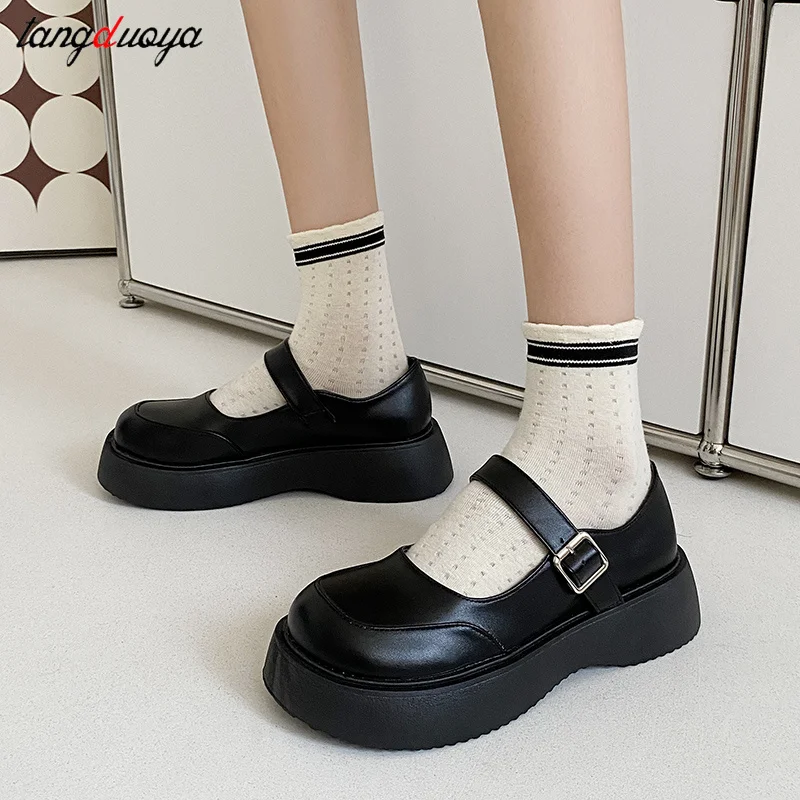 platform Mary Jane Shoes for Women Preppy Style Ankle Buckle Platform Pumps Woman Japanese Thick Heels School Shoes Mujer 2024