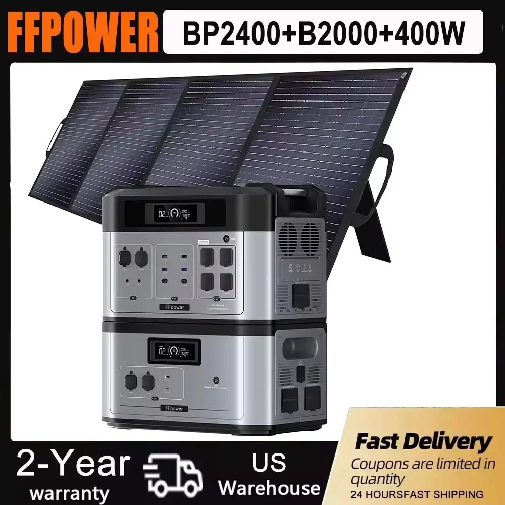 

FFPOWER B2000 2048Wh Extra Battery Lifepo4 + BP2000 Backup 2048Wh Portable Power Station Expansion Battery with 400W Solar Panel