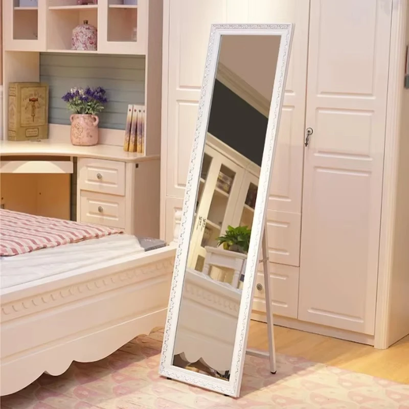 Solid wood full body mirror European simple bedroom home room mirror clothing store student dormitory fitting mirror