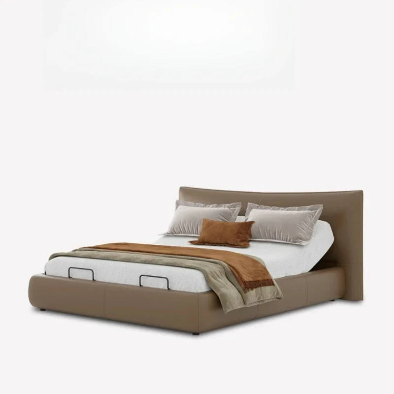 Modern minimalist leather master bedroom queen bed, soft bag multi-functional minimalist double bed