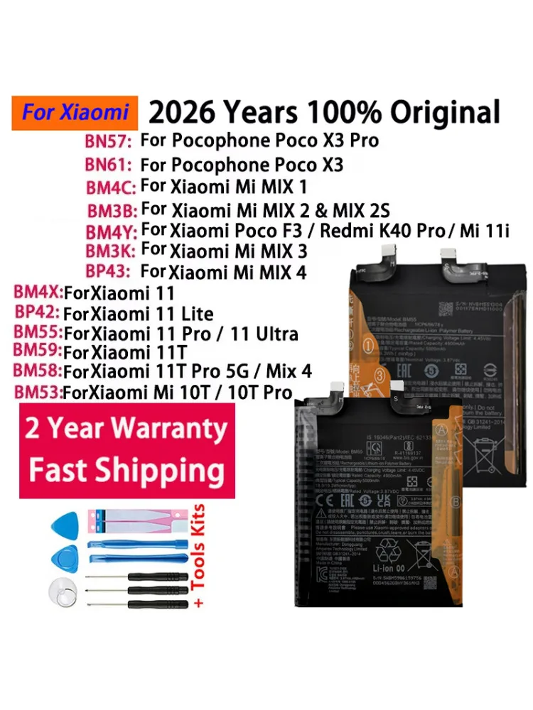 100% oryginalna bateria do Xiaomi Redmi Pocophone Poco Mi Mix 1 2 2S 3 4 X3 F3 K40 10T 11T 5G Mi11 11i Lite Ultra Pro Baterie — zdjęcie produktu 7