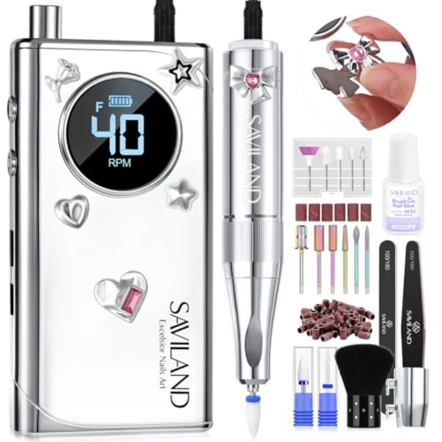 

Professional Electric Nail Drill 40000RPM Portable Rechargeable E File with 6000mAh Battery and Drill Bits for Acrylic Gel Nail