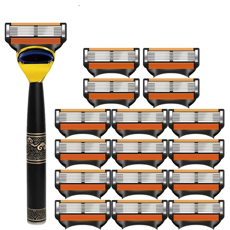 مجموعة ماكينة حلاقة يدوية للرجال - ماكينة حلاقة آمنة ذات 6 شفرات مع حقيبة تخزين، شفرات سهلة التنظيف وقابلة للغسل، متينة ومحمولة لـ