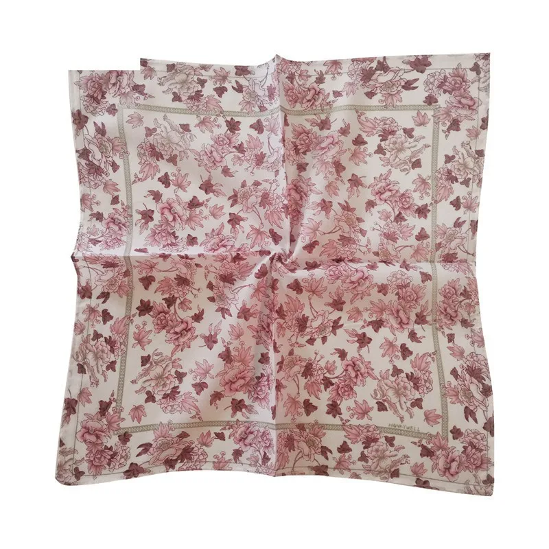 3Pcs Pack 45x45cm Pure Cotton Rose Flower Floral Printed Women Handkerchiefs Square Towels Wedding Tea Party Favors