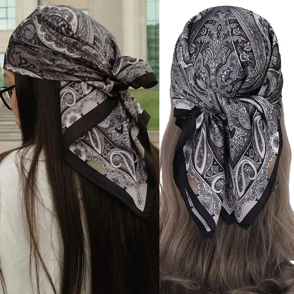 

2026 New Square Luxury Cashew Print Soft Satin Scarf Ladies Headband Small Hair Scarves Band Female Handkerchief Bandana Foulard