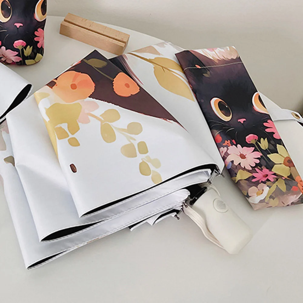Flower Cat Umbrella Automatic Sunscreen Sunshade Umbrella Sunny Rain Dual-Use Sun UV Folding Umbrella