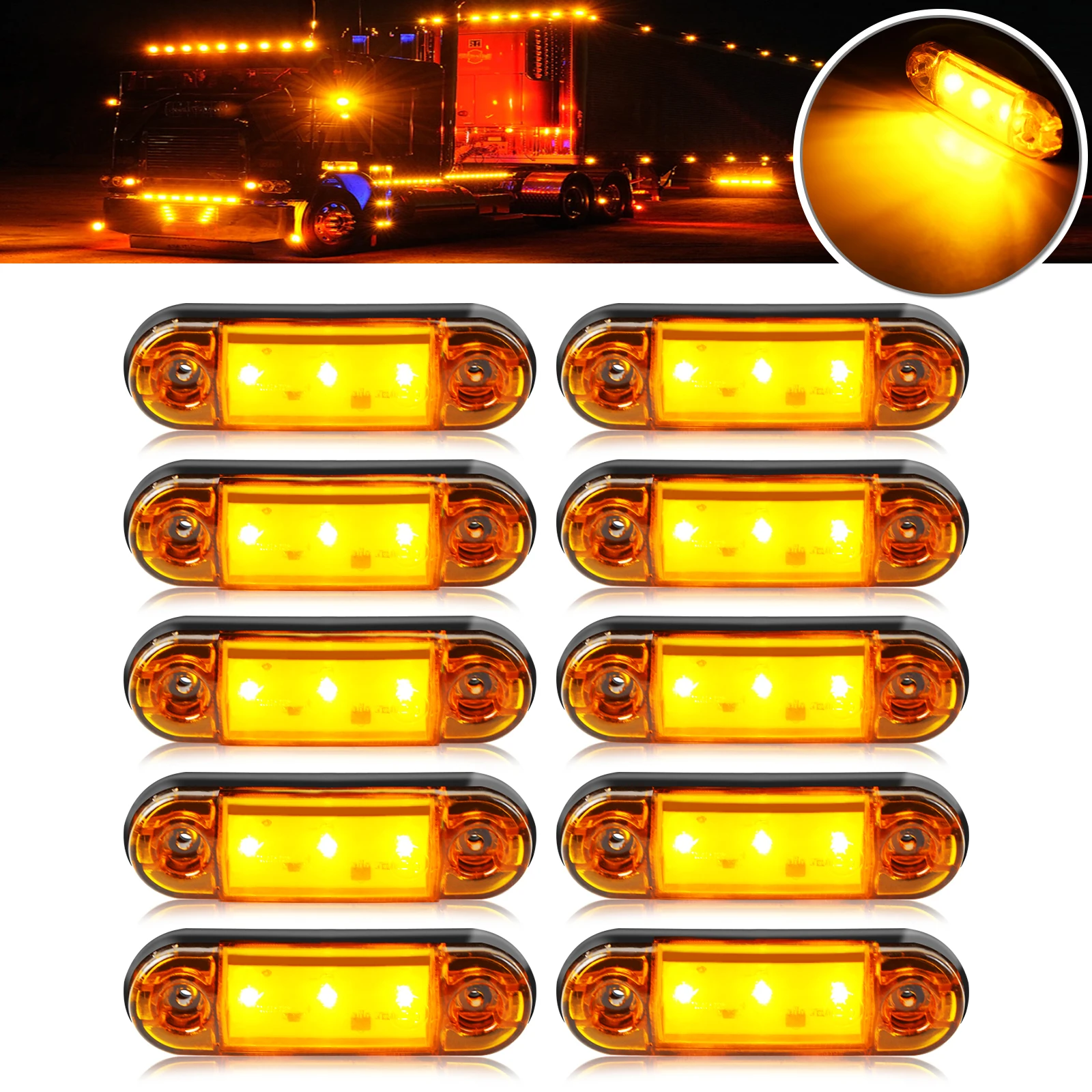 10PCS 12-24V Universal 3 LED Side Marker Car Lights Indicator Clearance Warning Lamp for Cars Trailer Trucks Boat Bus Caravan