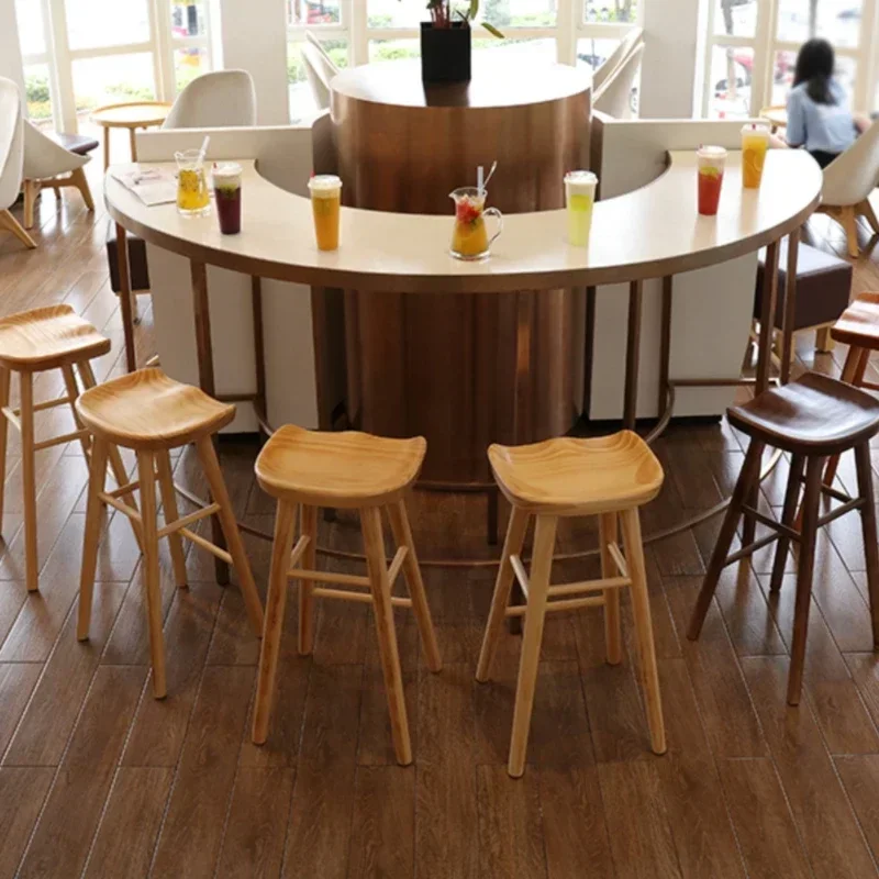 Silla de Bar comercial nórdica, taburete de comedor de madera maciza, taburete de cajero de recepción Simple moderno, asiento de Bar de madera