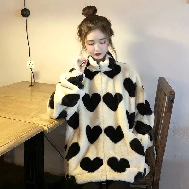 Fashion model imitation rabbit hair 2023 autumn/winter new love plush jacket women's loose stand-up collar coat