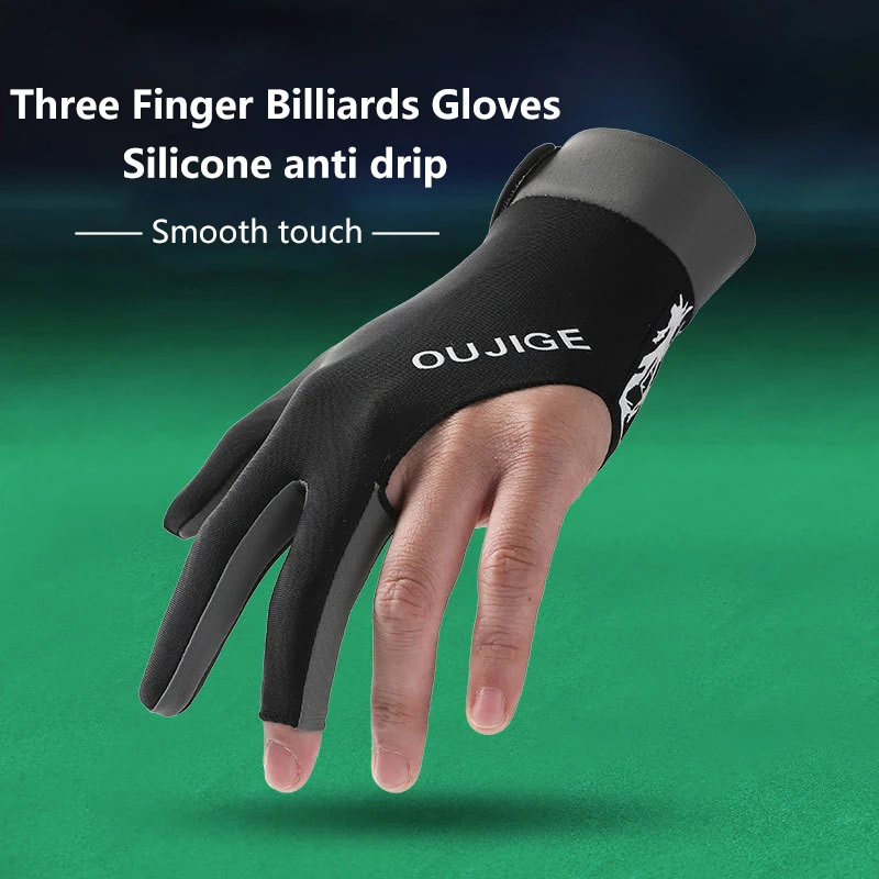 。1pc new Billiards Glove Left Hand Three Finger Billiard Glove Non Slip Stickers Elasticity Billiard Training Gloves Accessories
