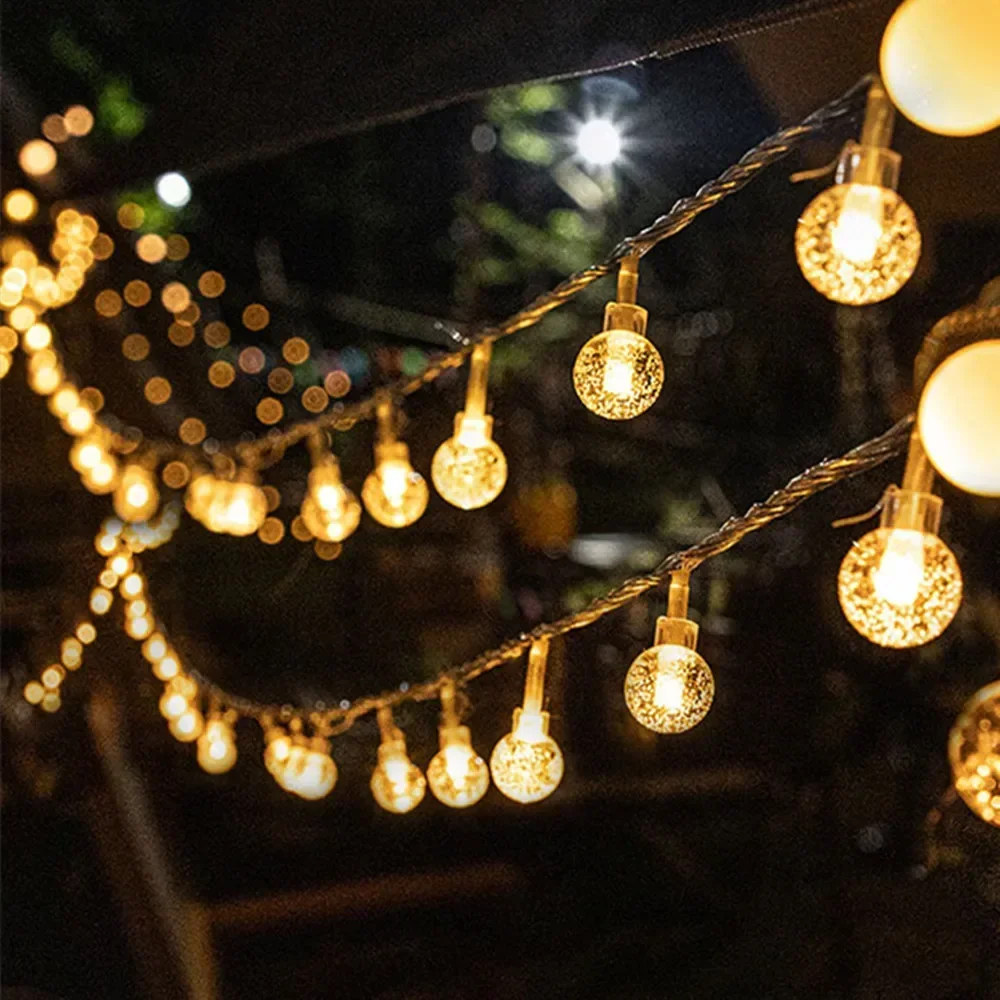 Guirnalda de luces LED con forma de globo de cristal Solar, 5/7/12M, 8 modos de iluminación, guirnalda de luces navideñas IP65 para decoración de fiestas en el jardín
