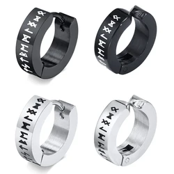 Viking Runes Hoop Earrings Vintage Norse for Men Boys Waterproof Stainless Steel Huggie Ear Gifts Christmas Jewelry