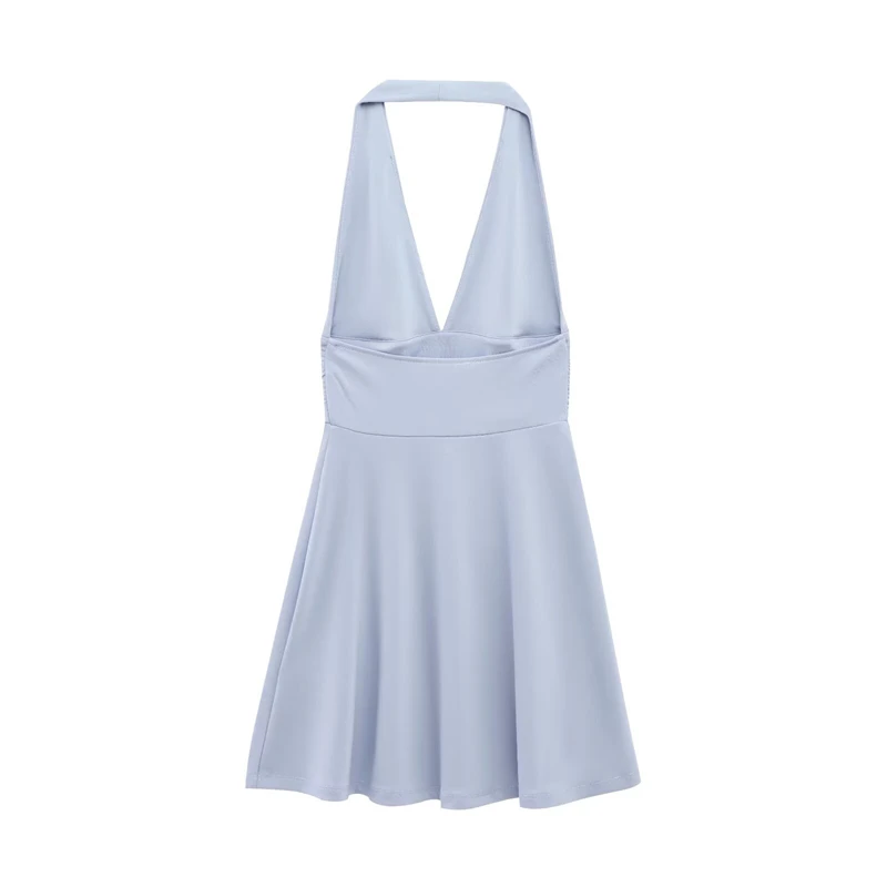 KEYANKETIAN 2025 Zomer Nieuwe vrouwen Halter V-hals Backless Slanke Mini Jurk Effen kleur Mode Sexy Mouwloze A-lijn Jurken