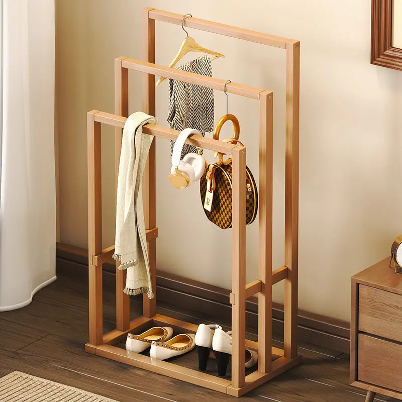 Nordic style simple bamboo clothes drying rack, bathroom towel and clothing storage rack, balcony blanket clothes drying rack
